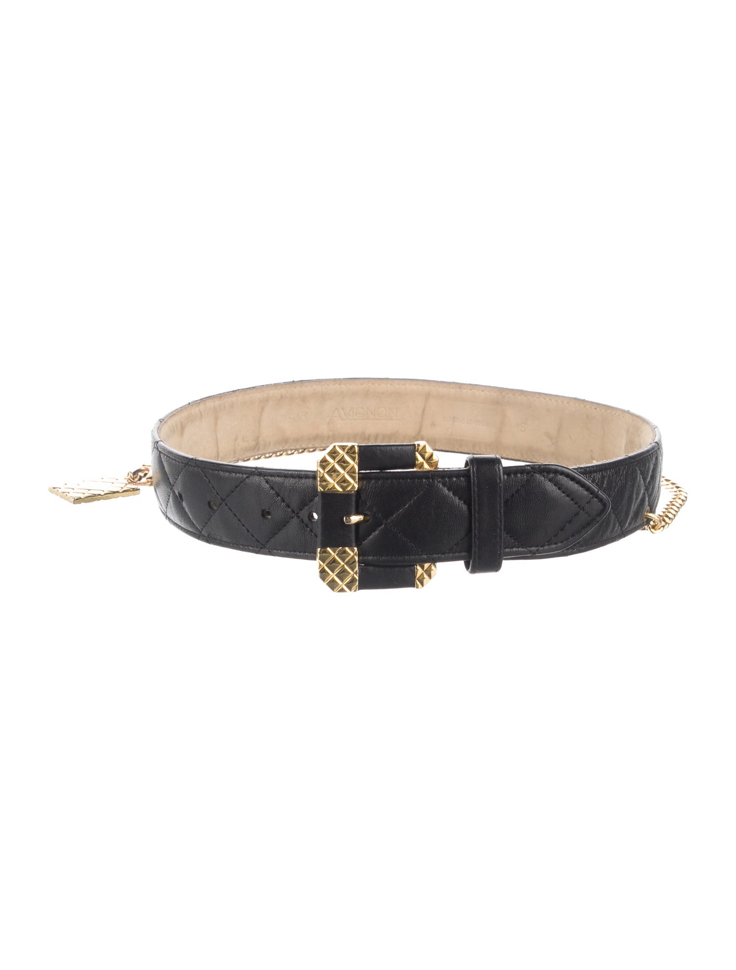 Avignon Leather Chain-Link Accents Waist Belt