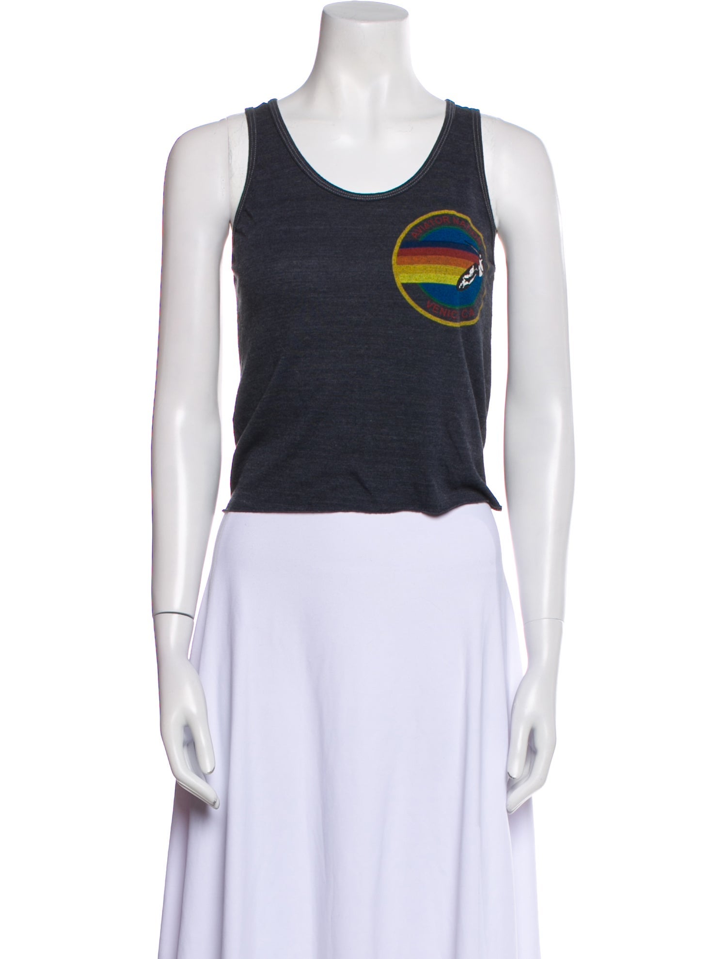 Aviator Nation Striped Scoop Neck Crop Top