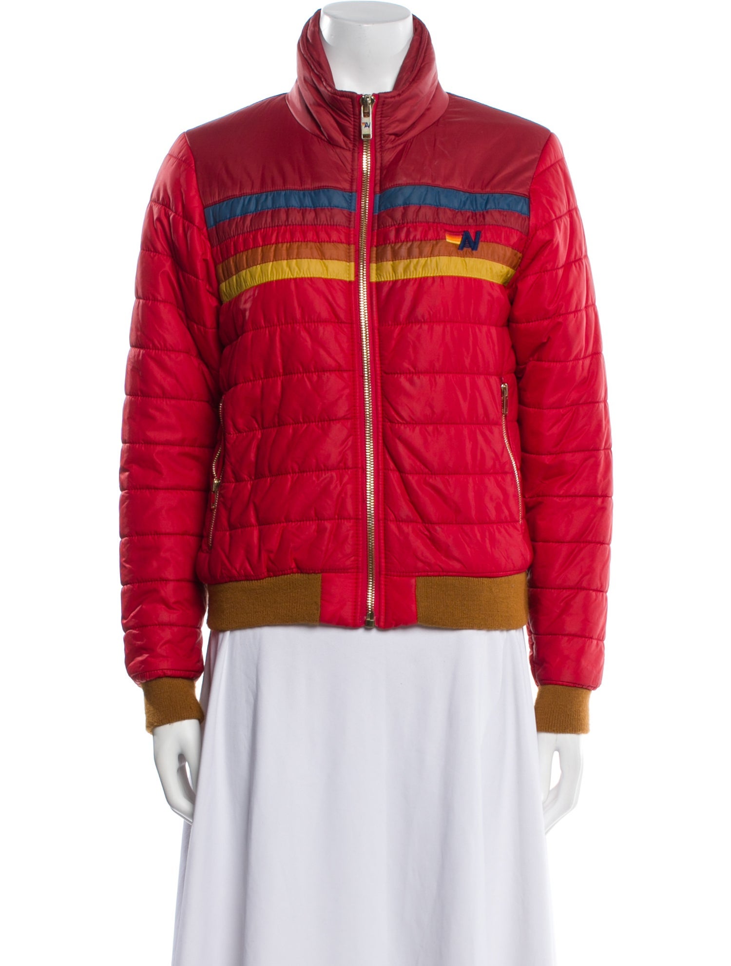 Aviator Nation Nylon Colorblock Pattern Bomber Jacket