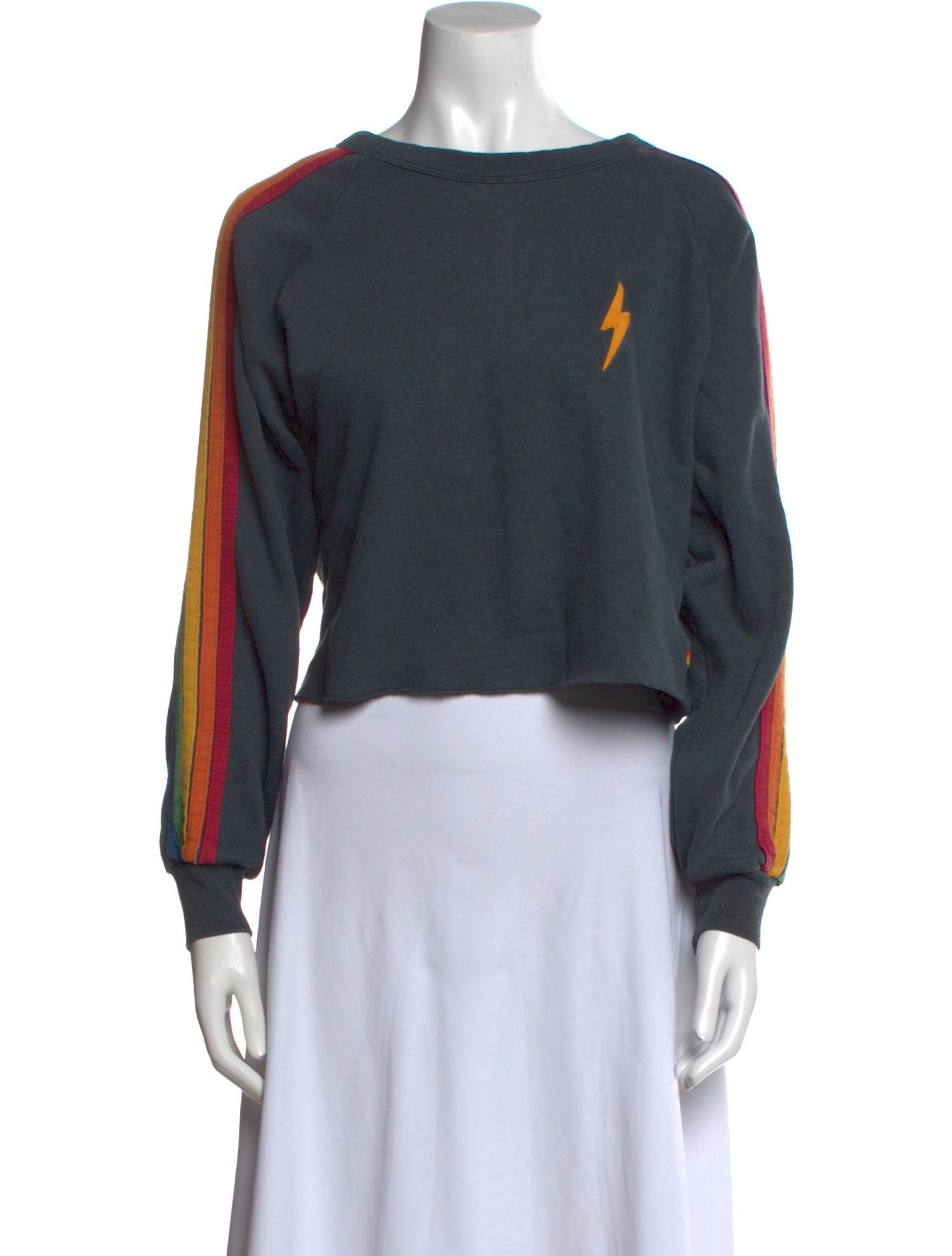 Aviator Nation Graphic Print Bateau Neckline Crop Top