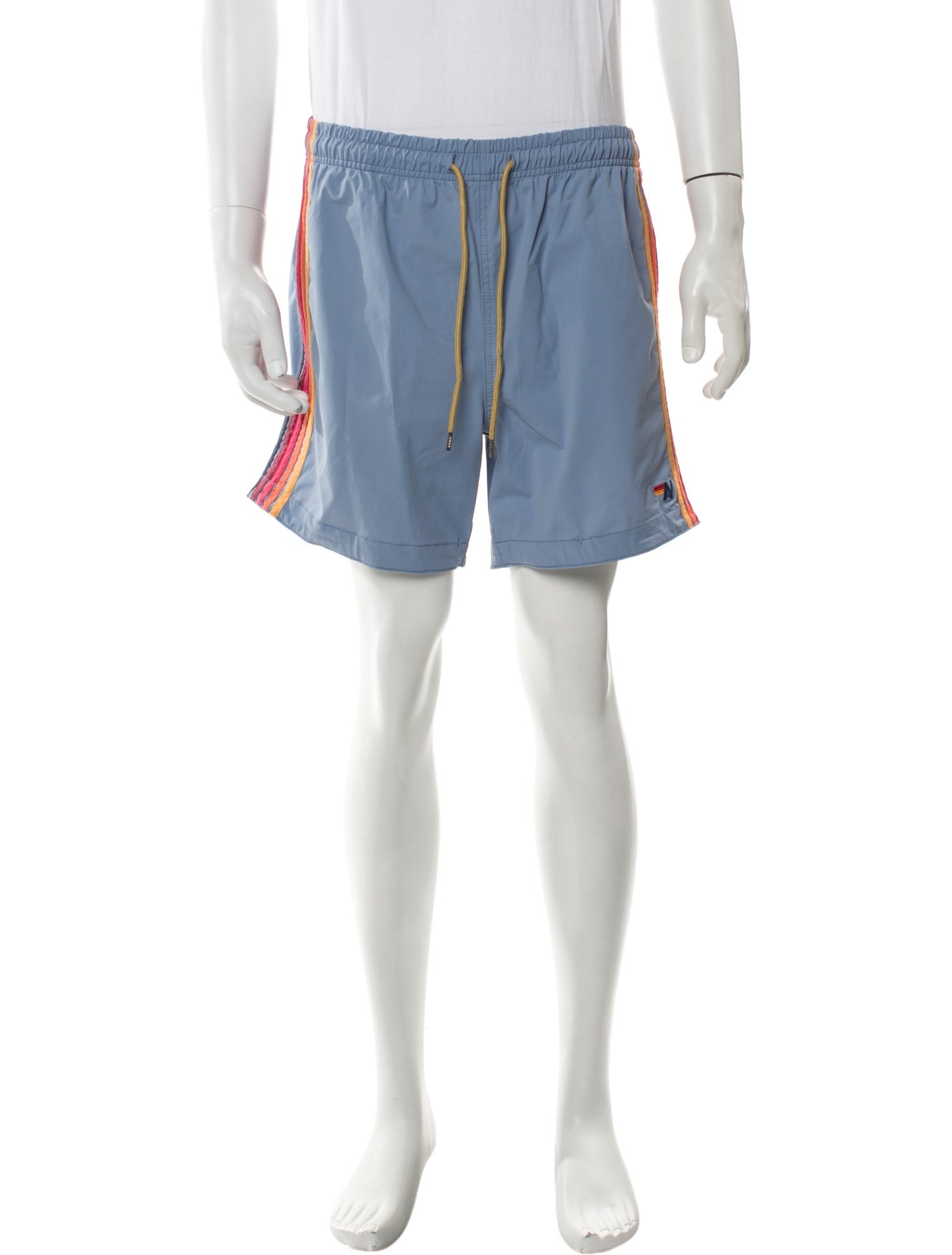 Aviator Nation Striped Embroidered Accent Swim Trunks