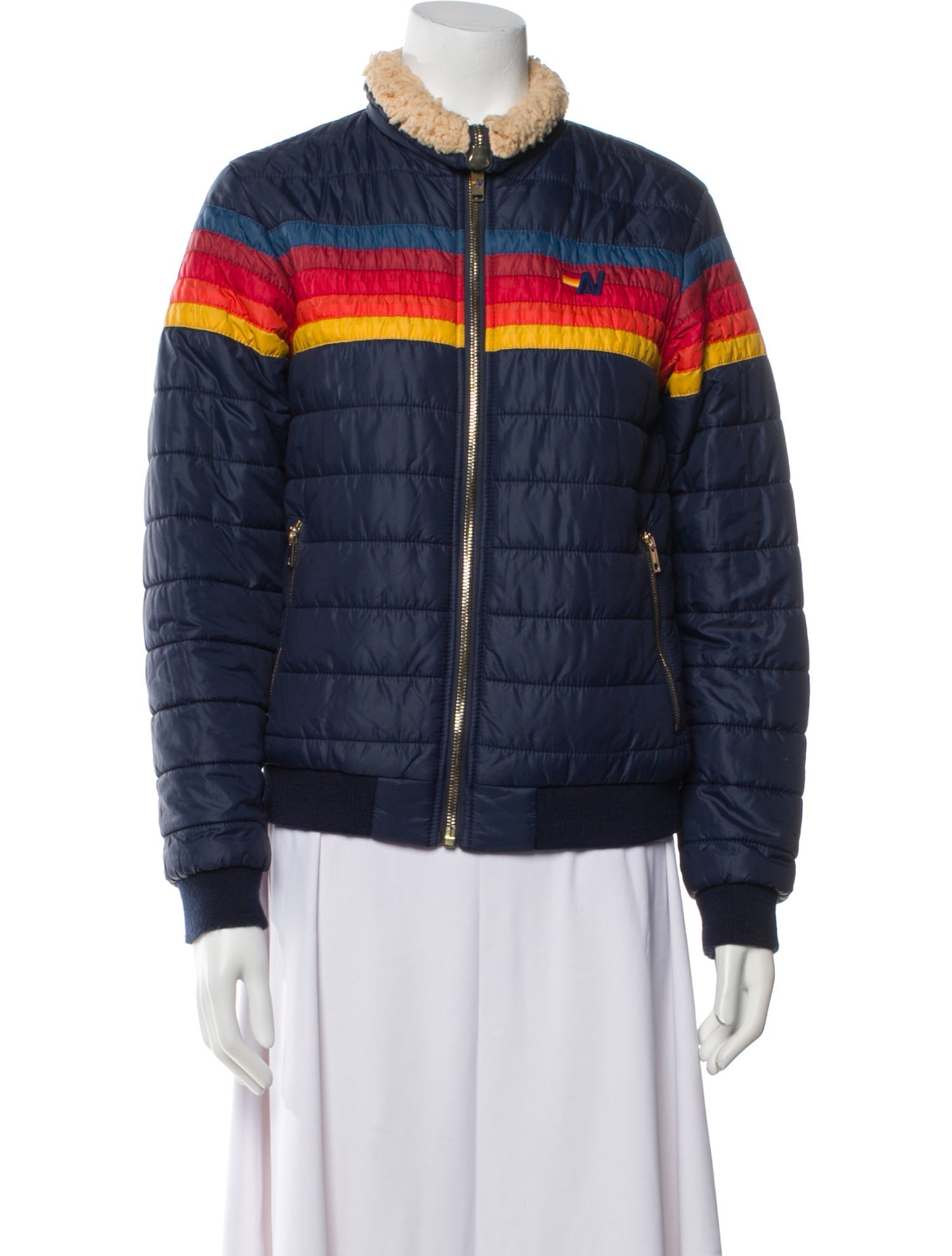 Aviator Nation Nylon Striped Bomber Jacket