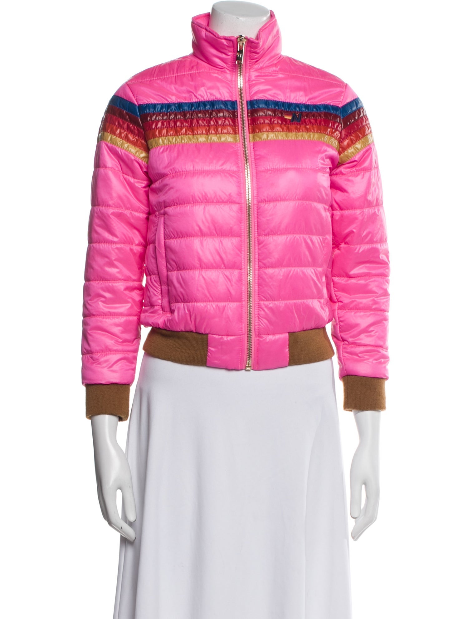 Aviator Nation Nylon Striped Bomber Jacket