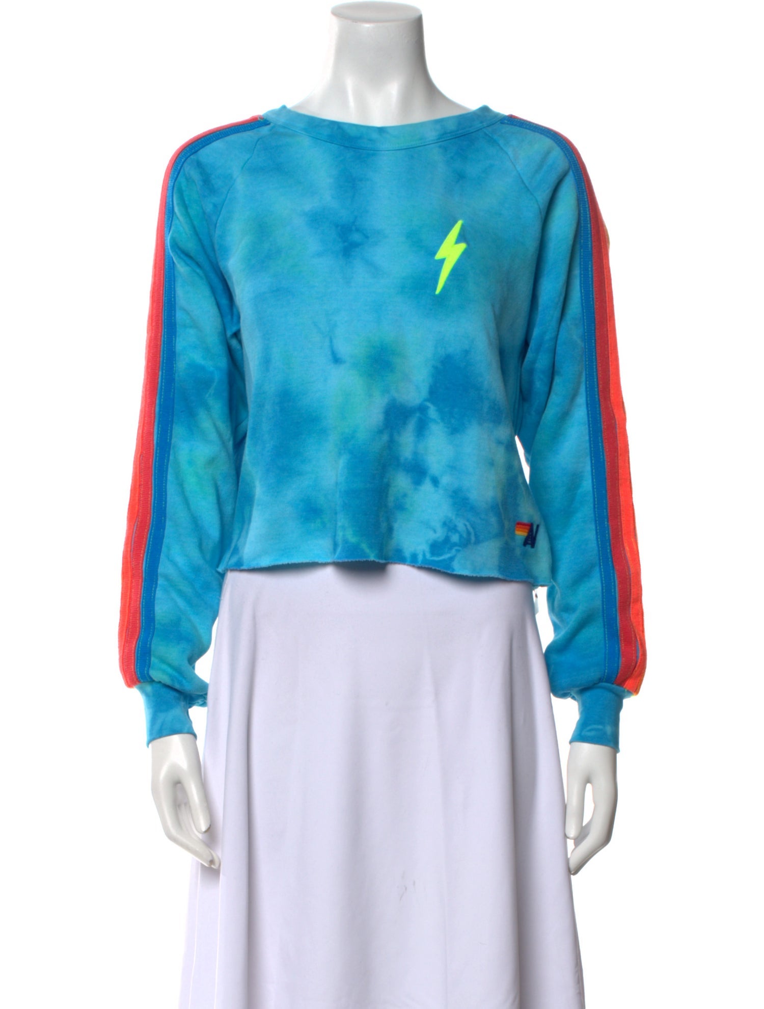 Aviator Nation Tie-Dye Print Bateau Neckline Crop Top