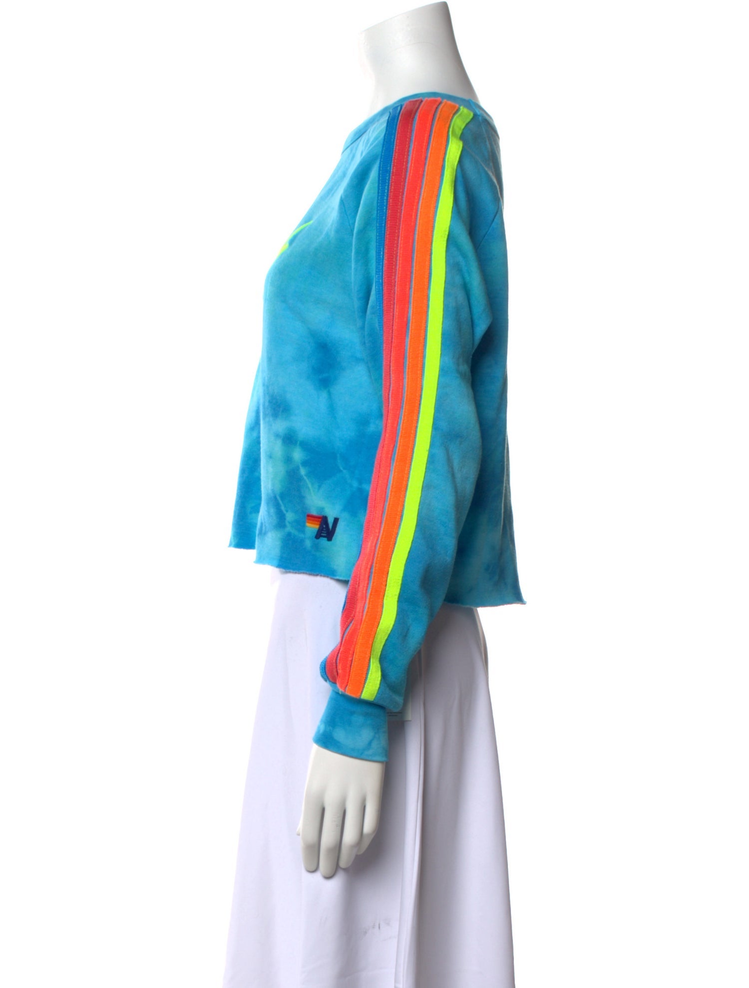 Aviator Nation Tie-Dye Print Bateau Neckline Crop Top