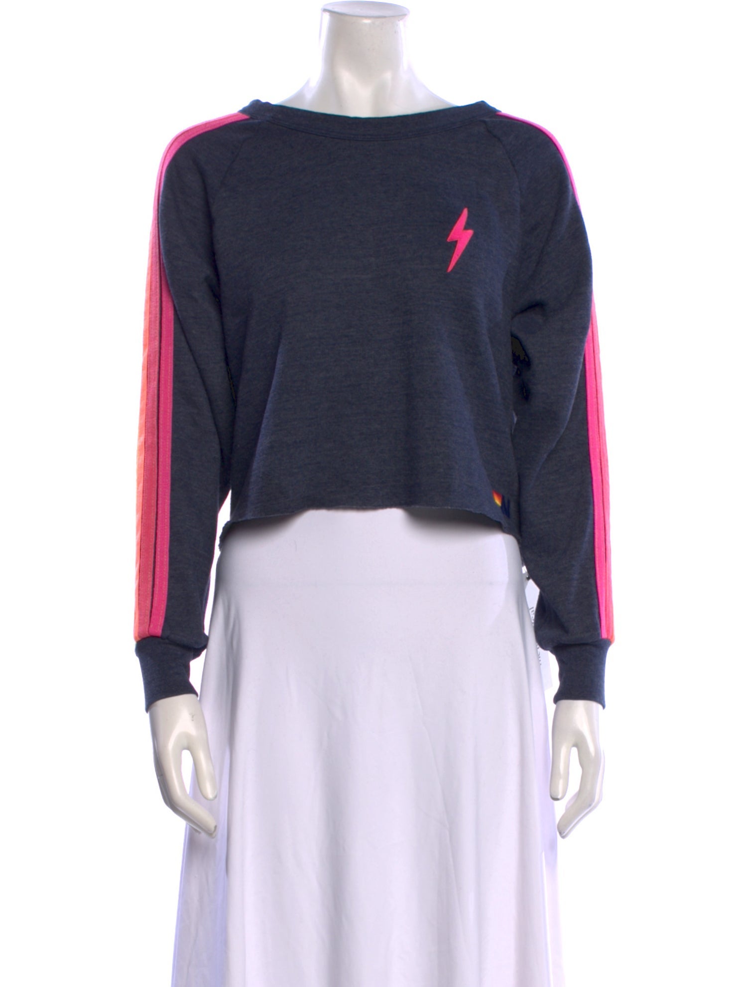 Aviator Nation Colorblock Pattern Bateau Neckline Crop Top