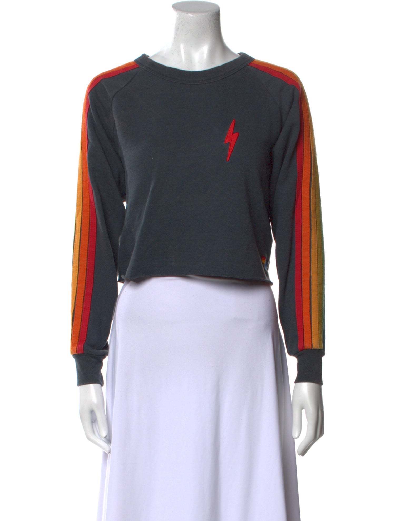 Aviator Nation Striped Bateau Neckline Crop Top