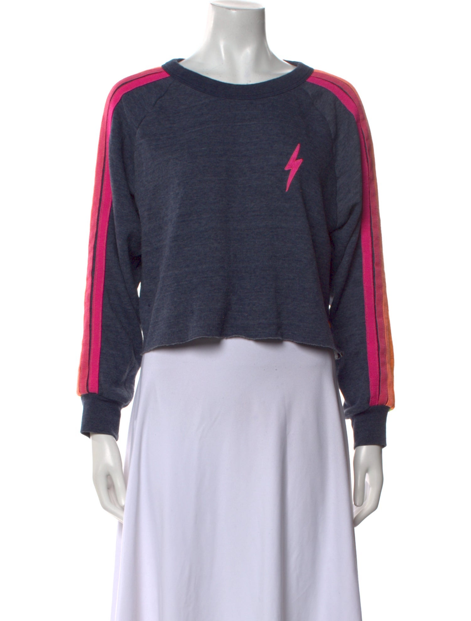 Aviator Nation Colorblock Pattern Bateau Neckline Crop Top