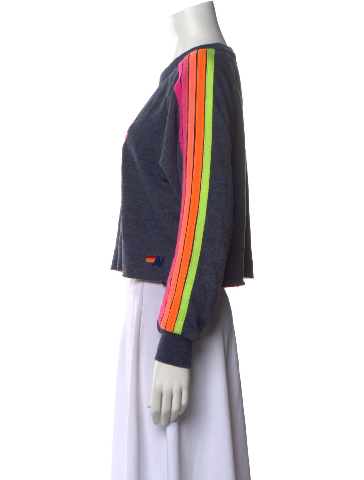 Aviator Nation Colorblock Pattern Bateau Neckline Crop Top