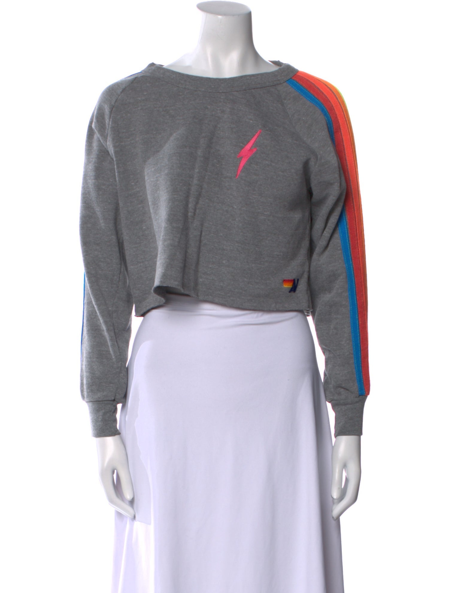 Aviator Nation Colorblock Pattern Bateau Neckline Crop Top