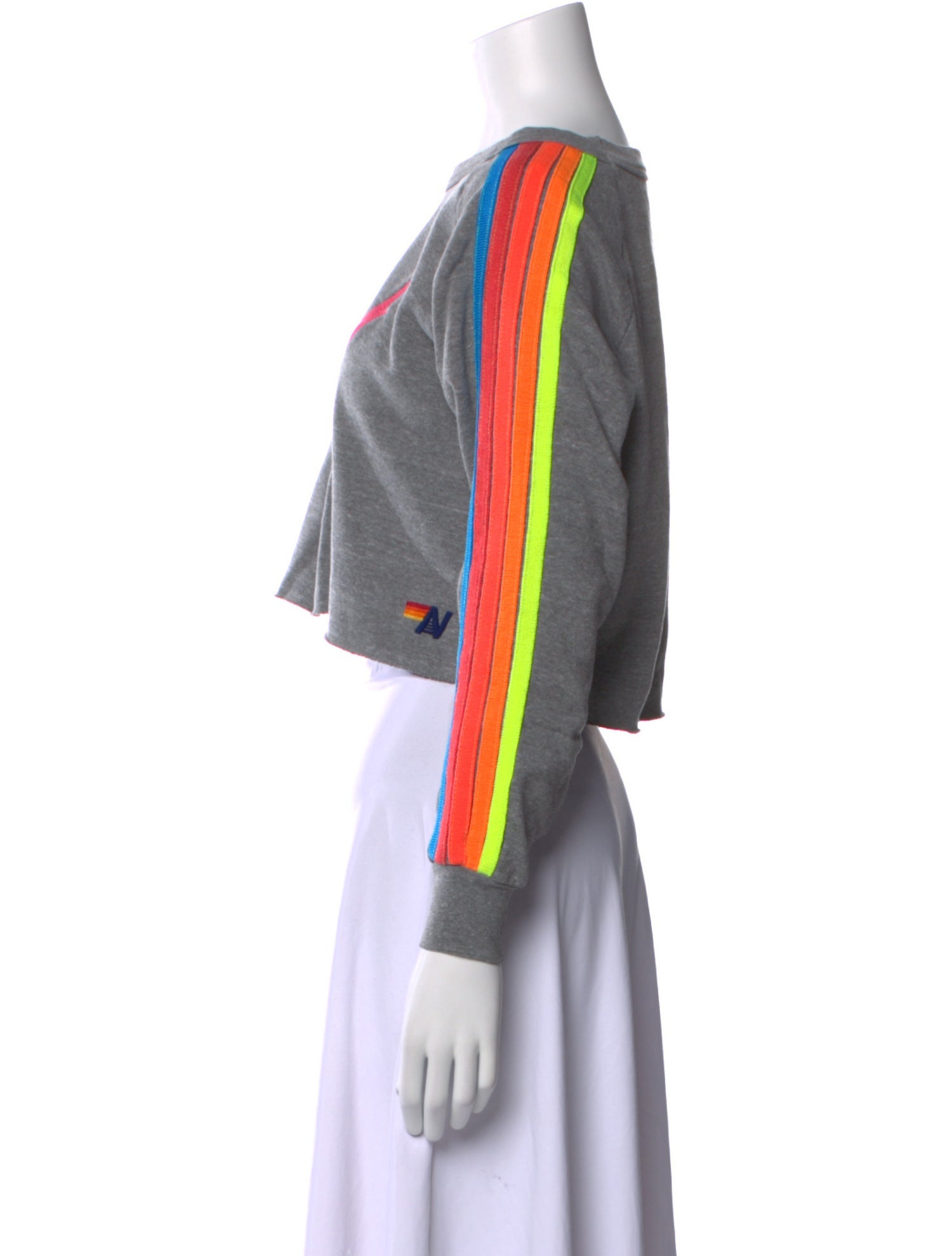 Aviator Nation Colorblock Pattern Bateau Neckline Crop Top