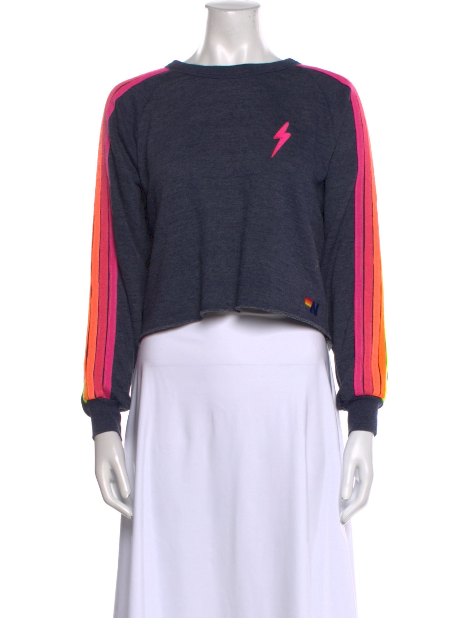 Aviator Nation Striped Bateau Neckline Crop Top