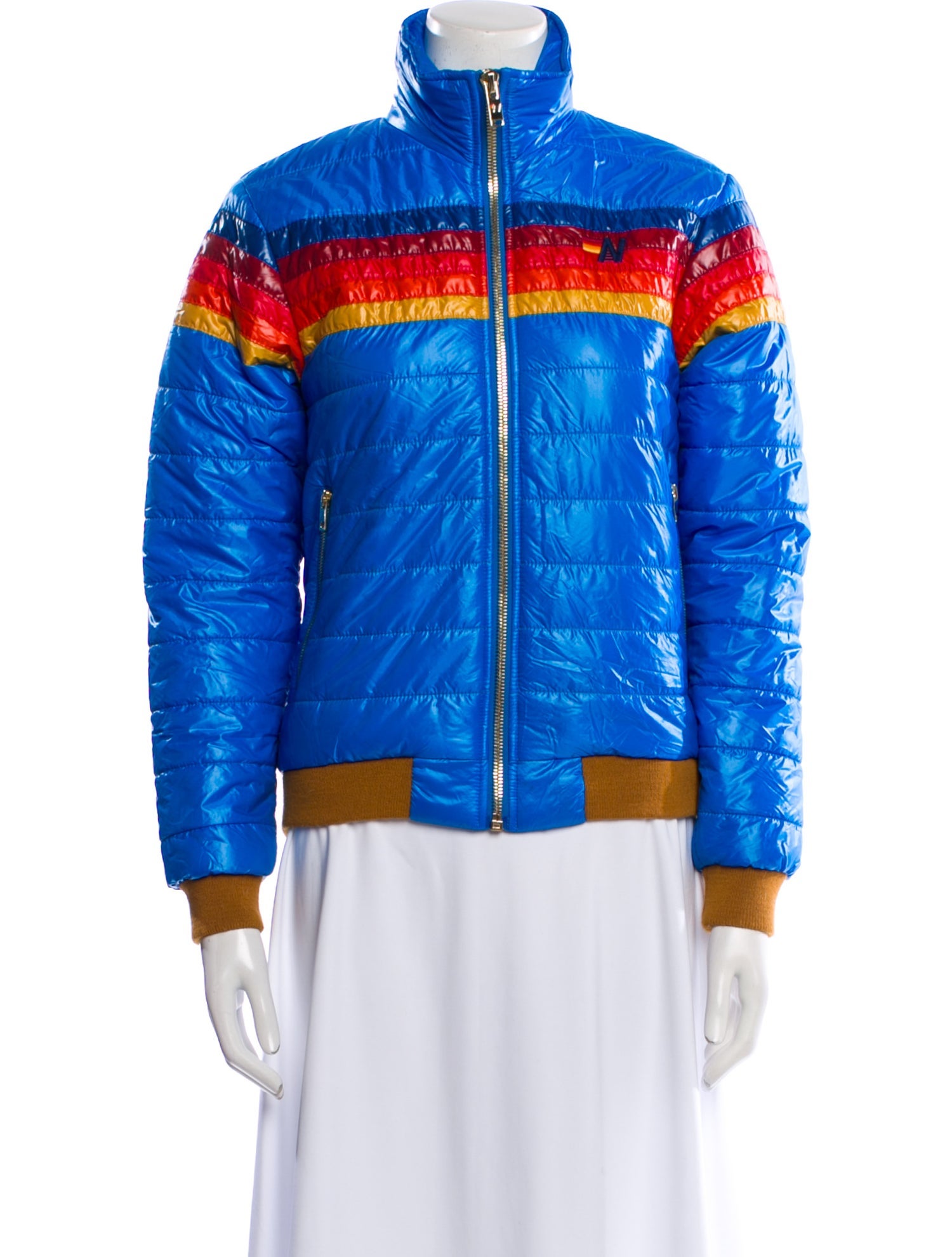 Aviator Nation Nylon Colorblock Pattern Bomber Jacket