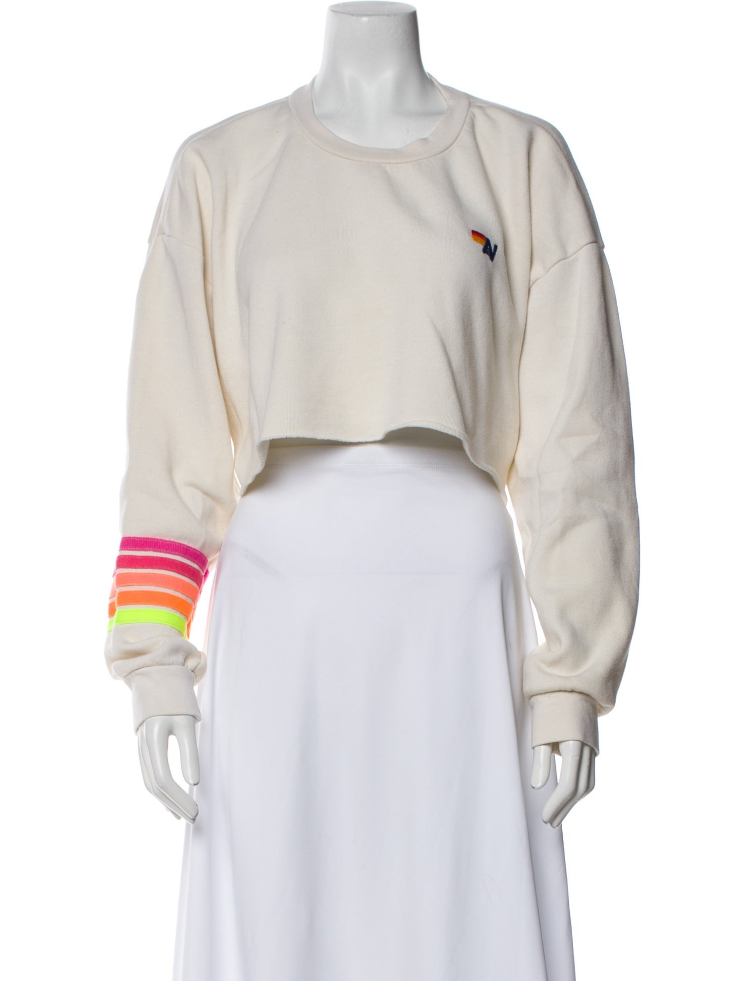 Aviator Nation Striped Crew Neck Crop Top