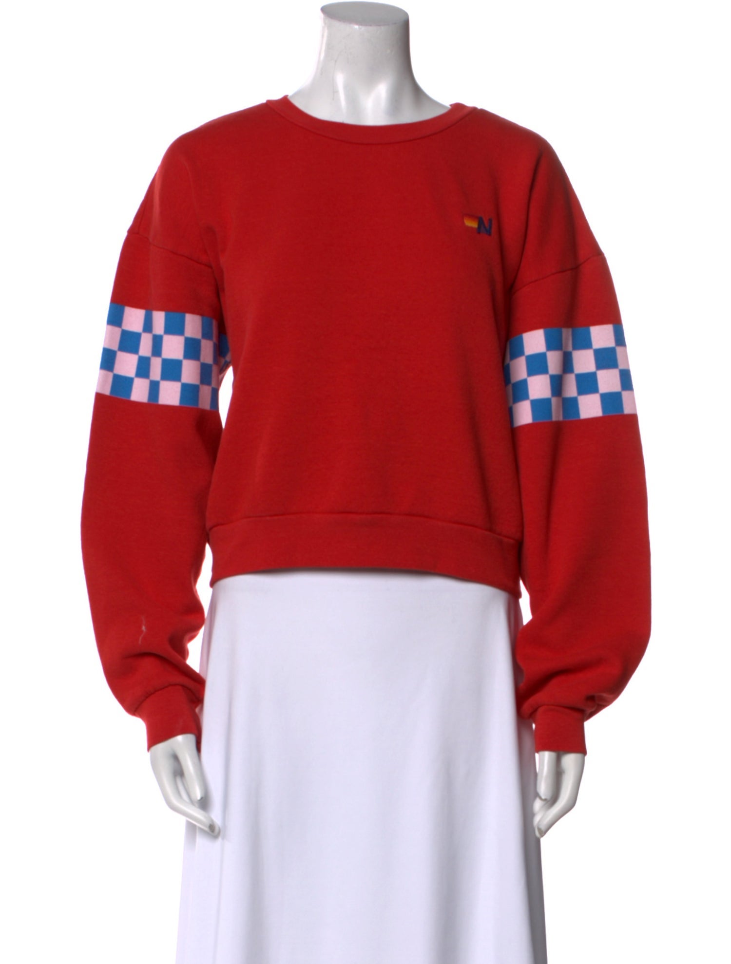 Aviator Nation Plaid Print Crew Neck Sweatshirt