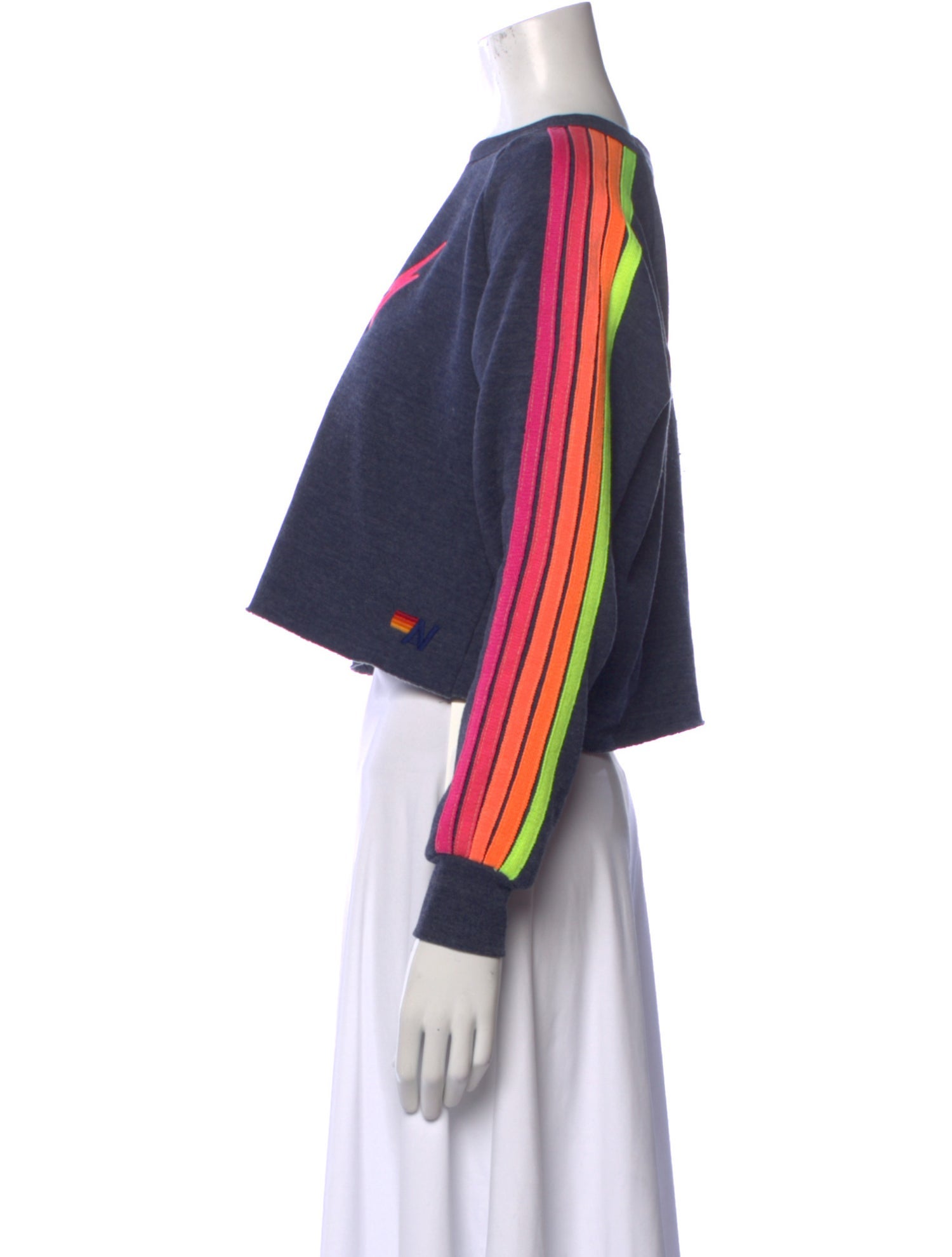 Aviator Nation Bateau Neckline Long Sleeve Crop Top