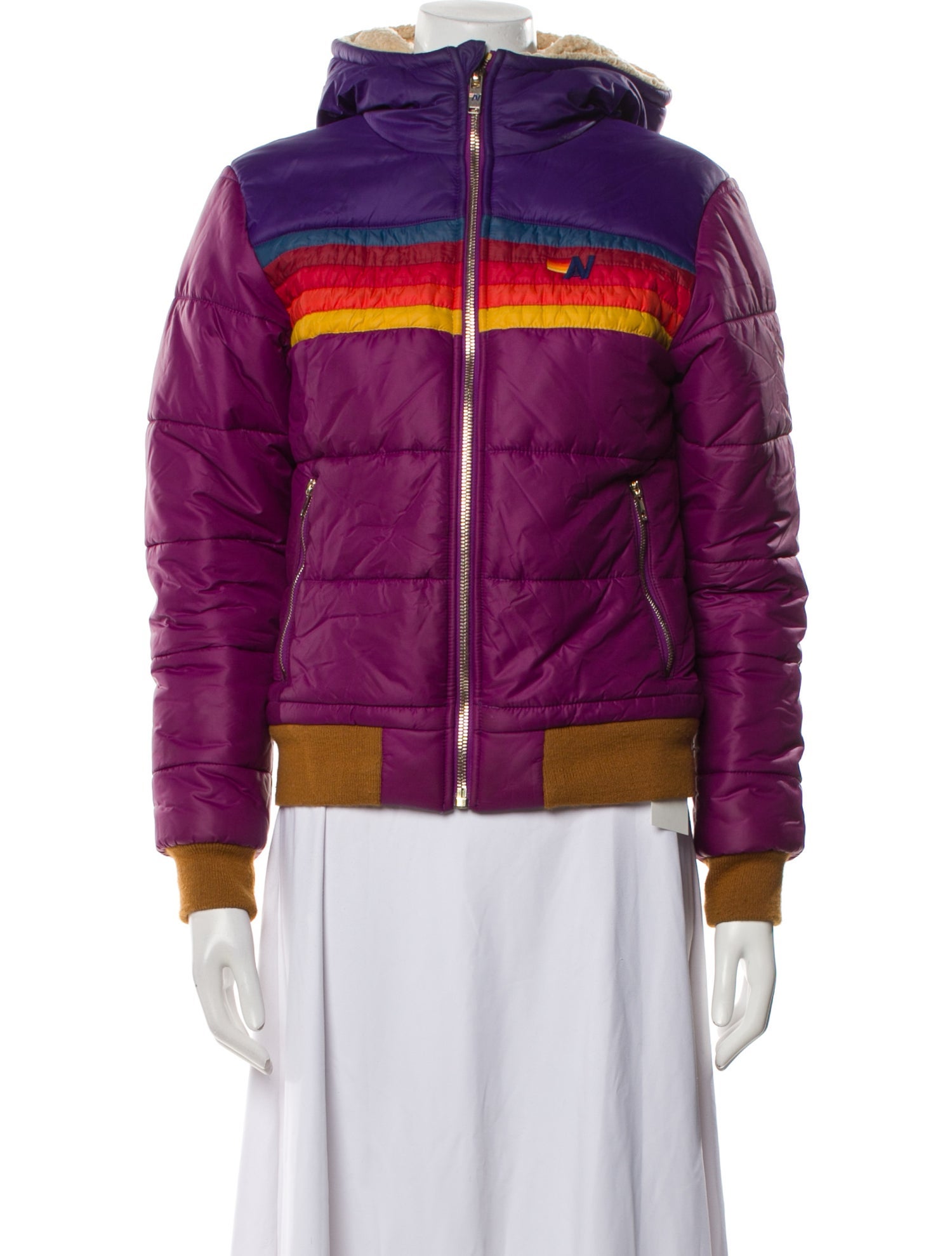 Aviator Nation Nylon Colorblock Pattern Bomber Jacket