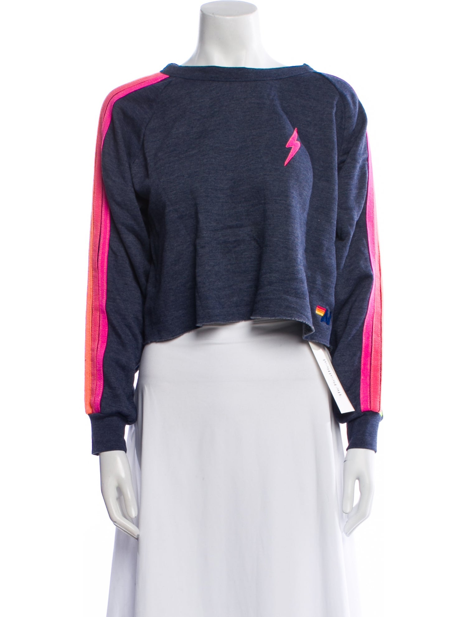 Aviator Nation Scoop Neck Long Sleeve Crop Top