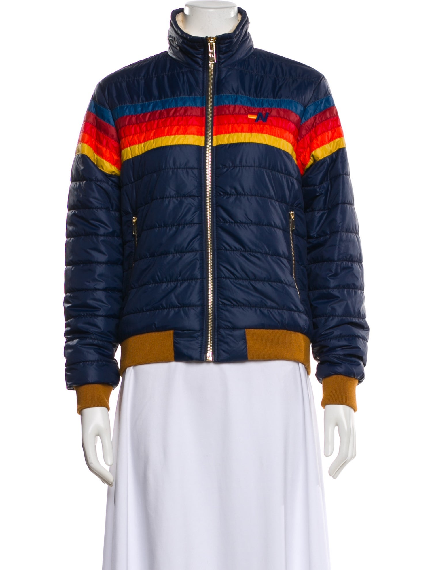 Aviator Nation Nylon Striped Bomber Jacket