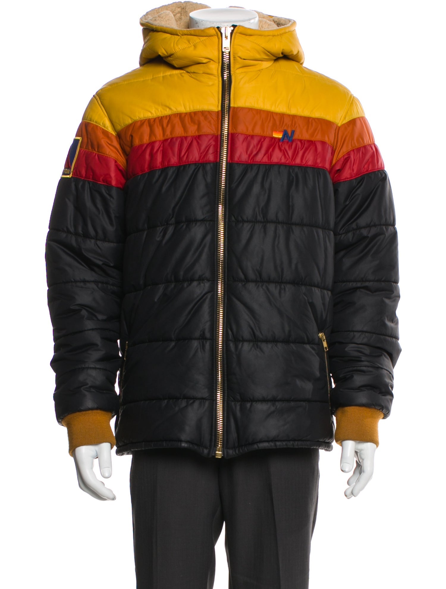 Aviator Nation Colorblock Pattern Puffer Coat