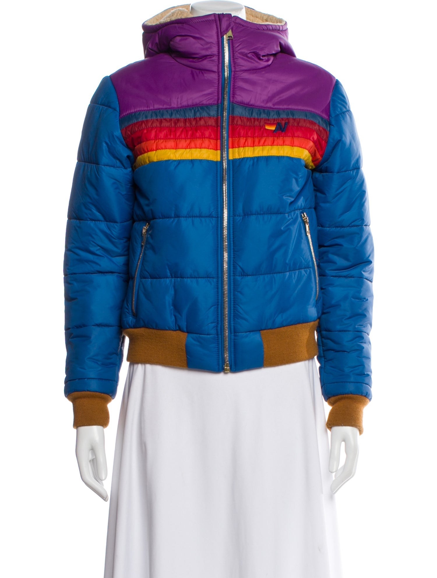 Aviator Nation Nylon Colorblock Pattern Bomber Jacket