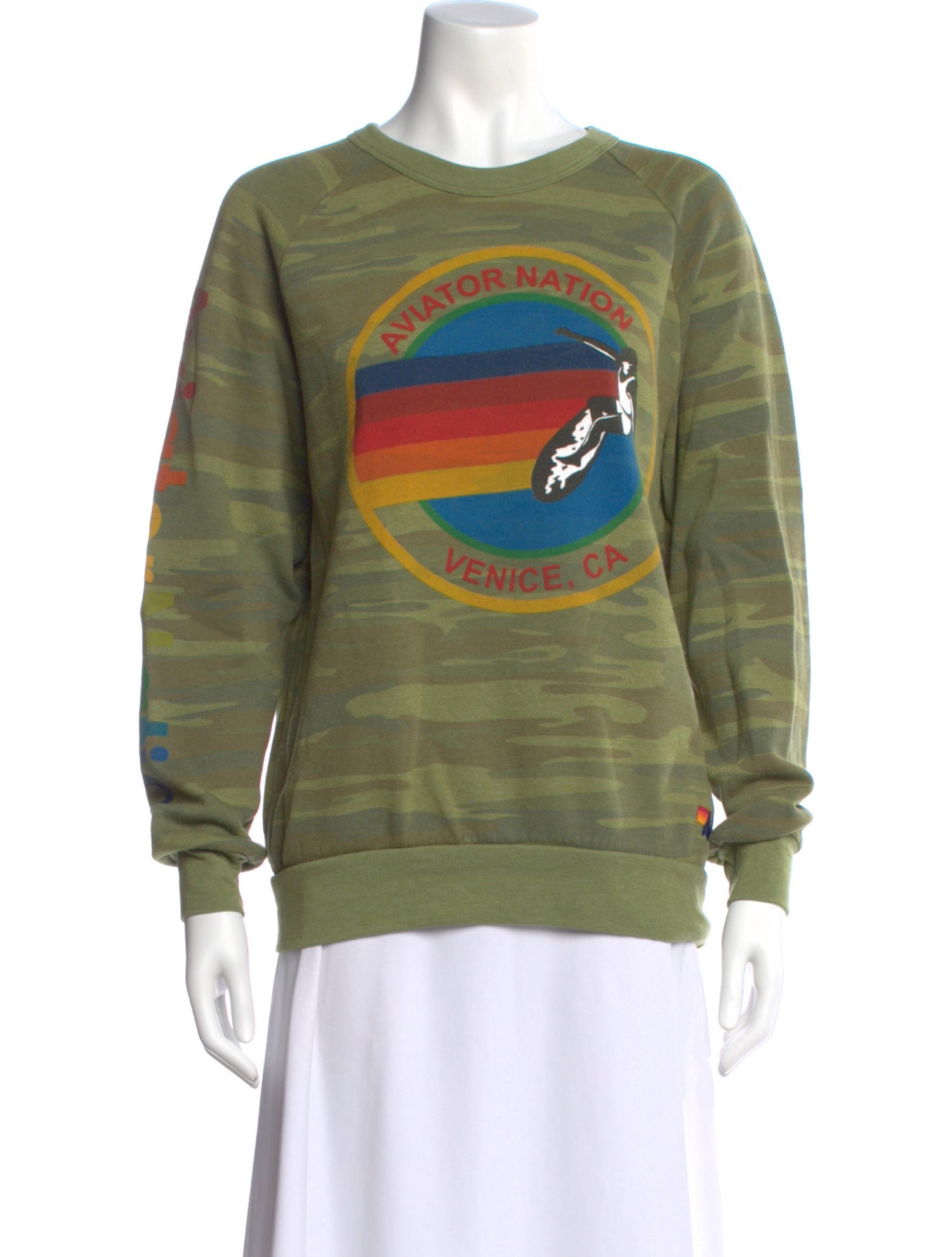 Aviator Nation Camouflage Print Crew Neck Sweatshirt