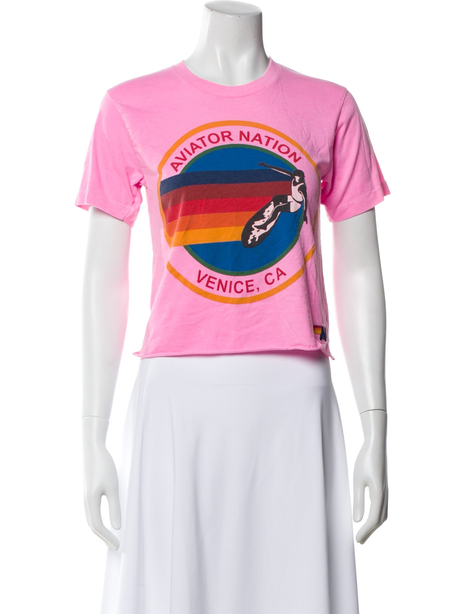 Aviator Nation Graphic Print Crew Neck Crop Top