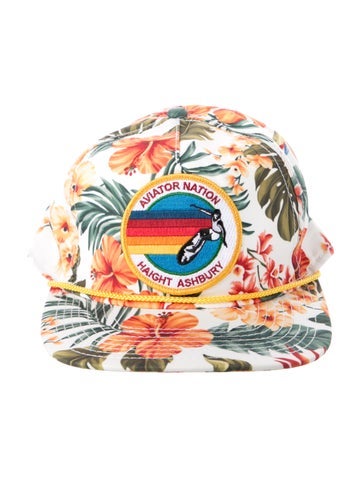 Pre-owned Aviator Nation Pattern Print Embroidered Baseball Cap In Orange/white