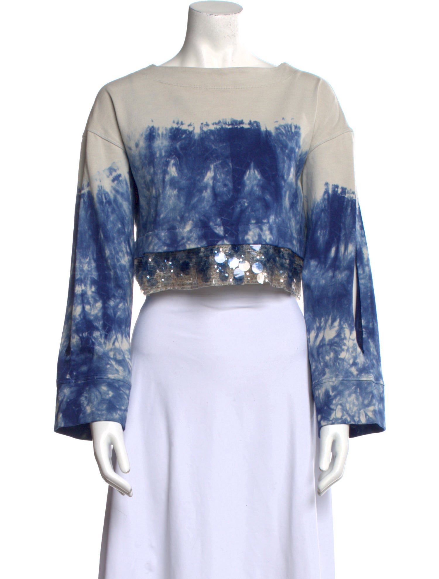 Aviu Tie-Dye Print Bateau Neckline Crop Top