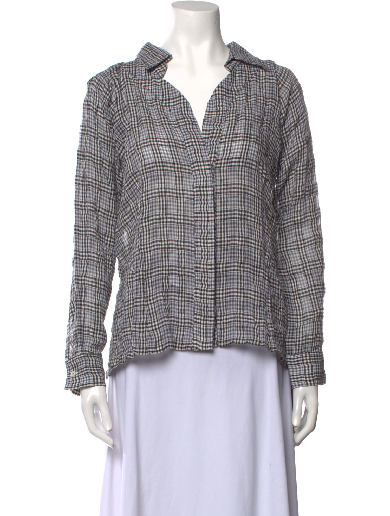 Ben Taverniti Unravel Project Plaid Print V-Neck Button-Up Top