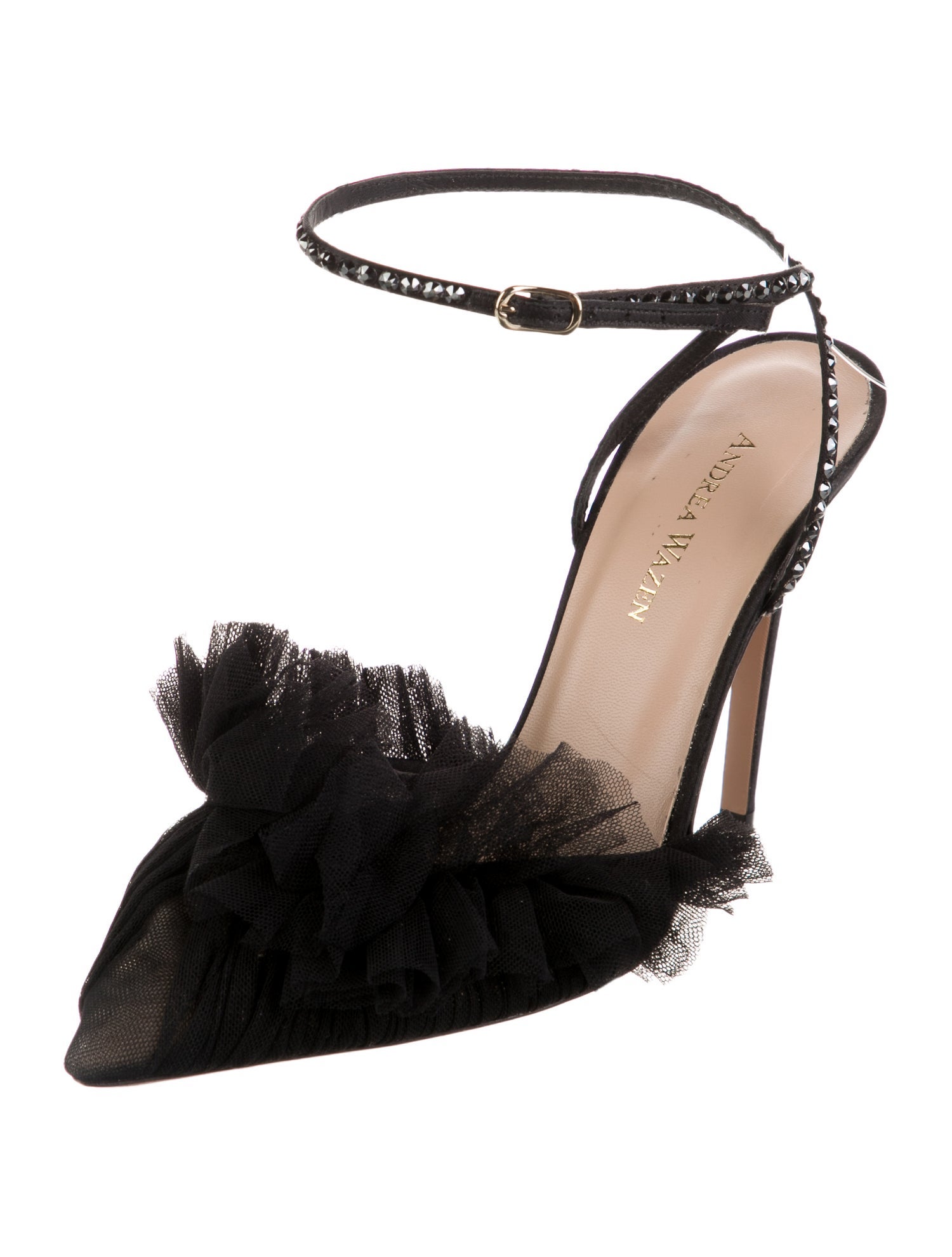 Andrea Wazen Satin Crystal Embellishments Sandals