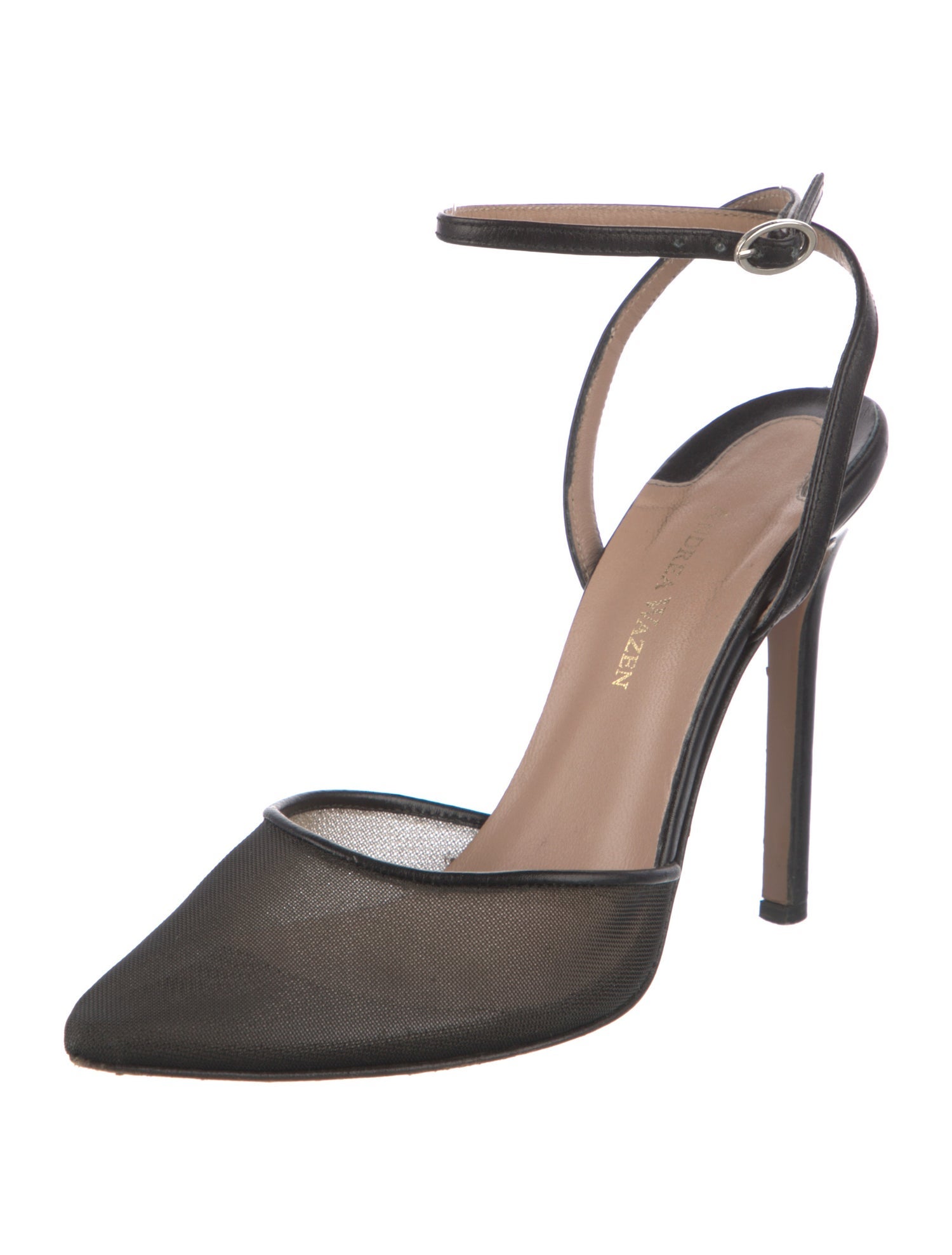 Andrea Wazen Leather Mesh Accents D'Orsay Pumps