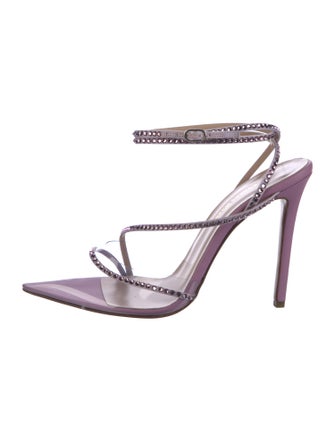 Andrea Wazen Leather Crystal Embellishments Sandals