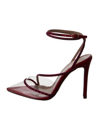 Andrea Wazen Leather Crystal Embellishments T-Strap Pumps