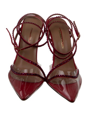 Andrea Wazen Leather Crystal Embellishments T-Strap Pumps