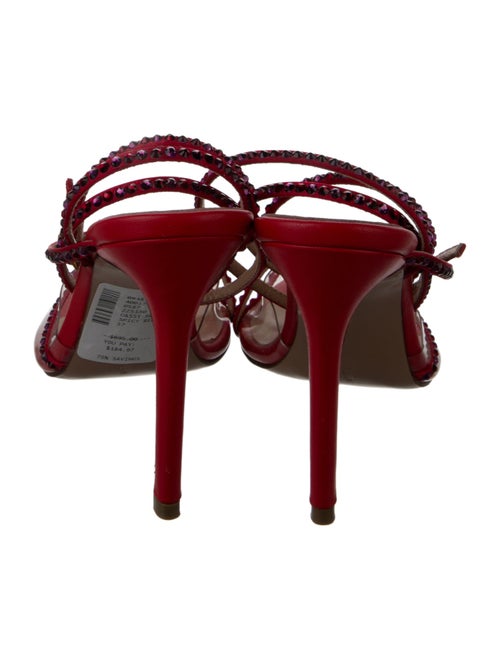 Andrea Wazen Leather Crystal Embellishments T-Strap Pumps