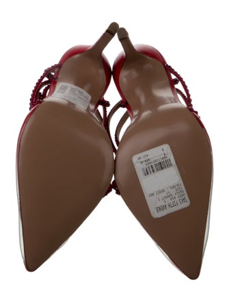 Andrea Wazen Leather Crystal Embellishments T-Strap Pumps