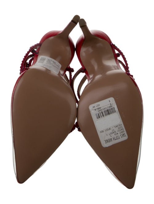 Andrea Wazen Leather Crystal Embellishments T-Strap Pumps