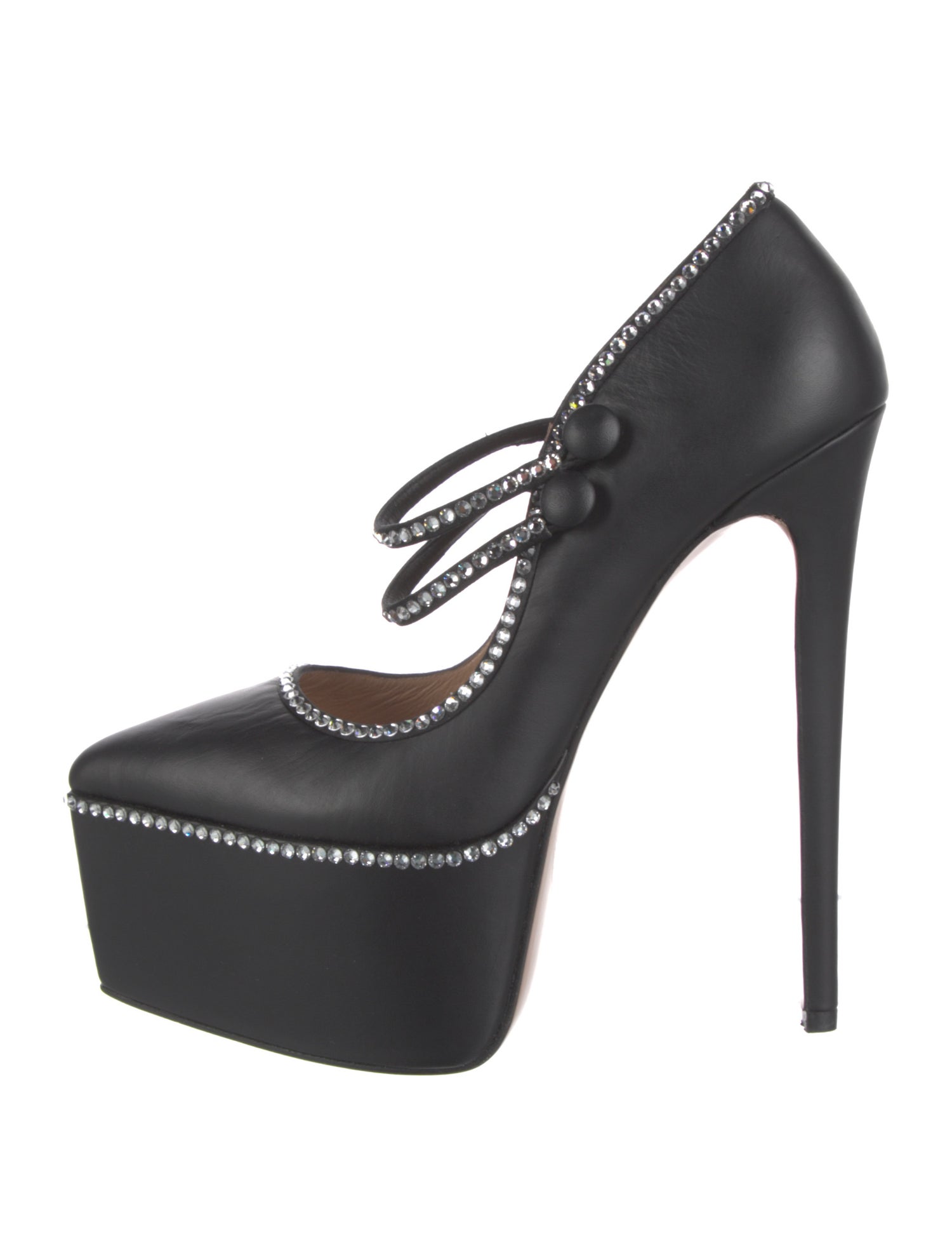 Andrea Wazen Leather Crystal Embellishments Pumps