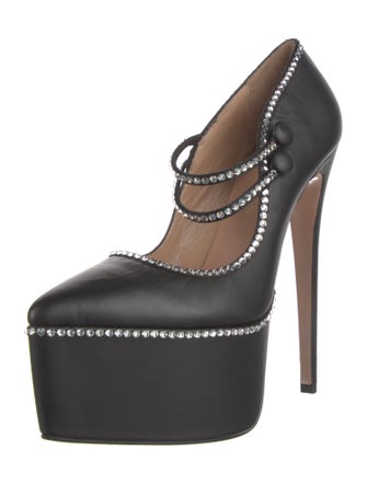 Andrea Wazen Leather Crystal Embellishments Pumps