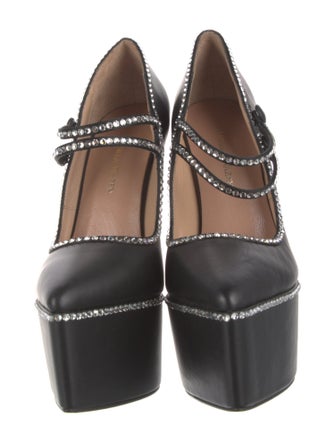 Andrea Wazen Leather Crystal Embellishments Pumps