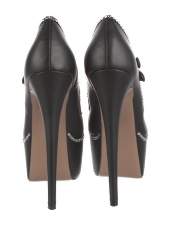 Andrea Wazen Leather Crystal Embellishments Pumps