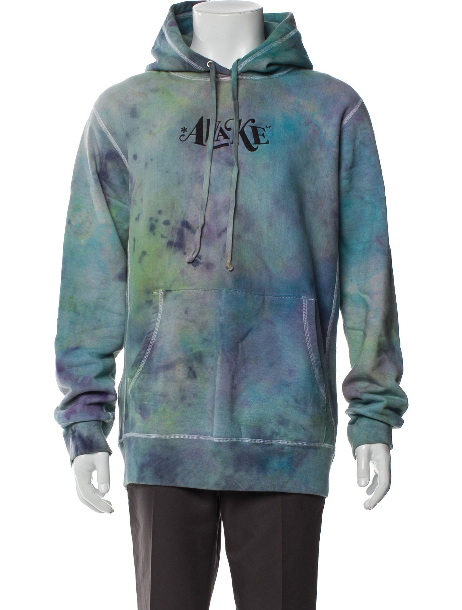 Awake NY Tie-Dye Print V-Neck Hoodie