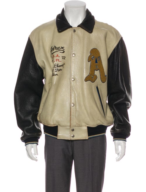 Avirex Distressed Leather Varsity Jacket Black