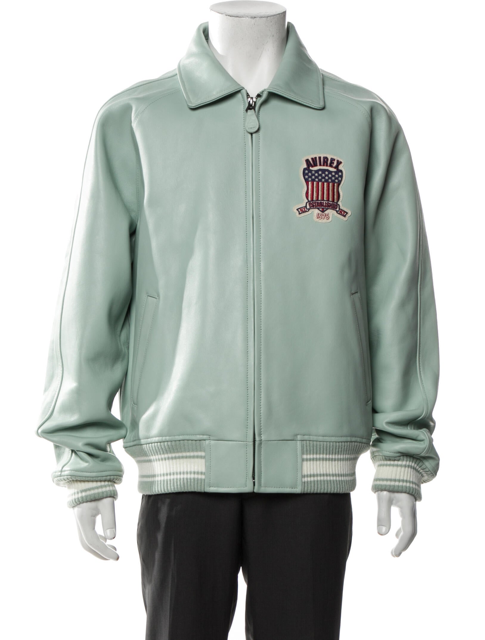 Avirex Lamb Leather Graphic Print Jacket