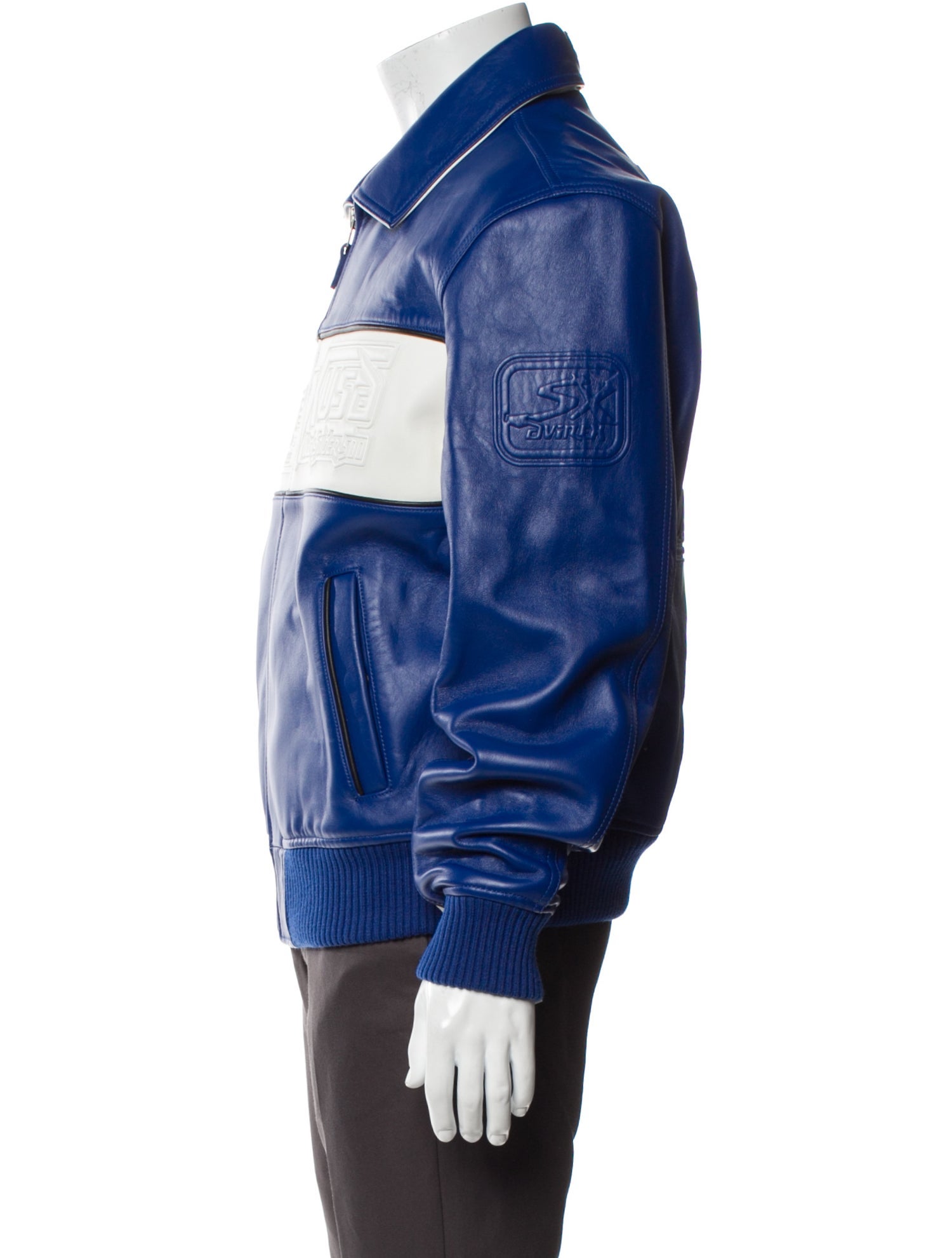 Avirex Lamb Leather Colorblock Pattern Jacket