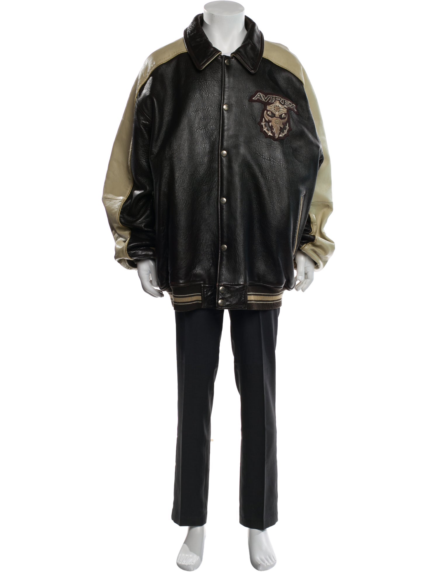 Avirex Leather Colorblock Pattern Jacket