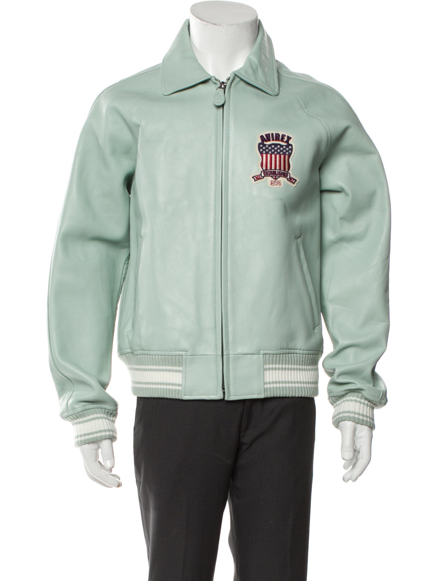 Avirex Lamb Leather Graphic Print Bomber Jacket