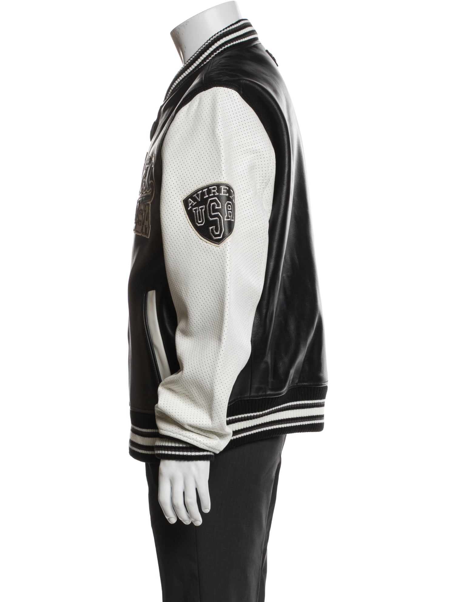 Avirex Lamb Leather Graphic Print Varsity Jacket