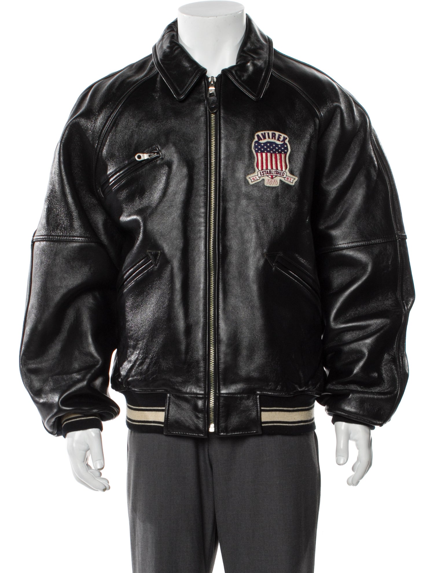 Avirex Leather Graphic Print Bomber Jacket